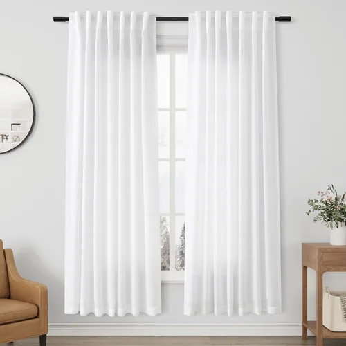 Vista 52 de Aersas Aqua Green Linen Curtains 84 Inches Long 2 Panels Set Back Tab Rod Pocket Living Room Curtain Farmhouse Rustic Light Filtering Hook Drapes
