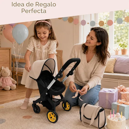 Vista 5 de Cochecito de coche de muñeca para bebé, cochecito convertible 2 en 1 y asiento de coche para niños, se adapta a muñecas de hasta 20 pulgadas