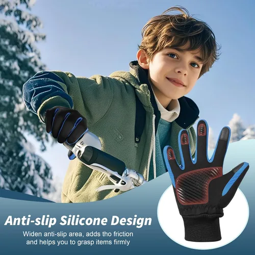 Vista 2 de Sukeen Guantes de invierno para niños, antideslizantes para pantalla táctil, guantes de ciclismo para niños y niñas, guantes ligeros para correr