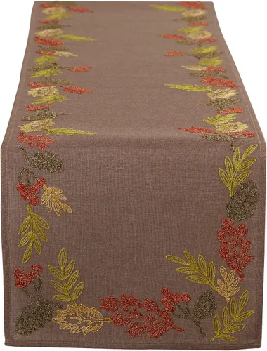 Vista 11 de DII Decoración de mesa de otoño bordada para comedor de Acción de Gracias, camino de mesa, 14 x 70 pulgadas, hojas de otoño