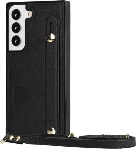 Vista 5 de CCSmall Funda cruzada para Samsung Galaxy S22+ Plus con tarjetero KB negro Correa ajustable de piel sintética extraíble con correa para teléfono