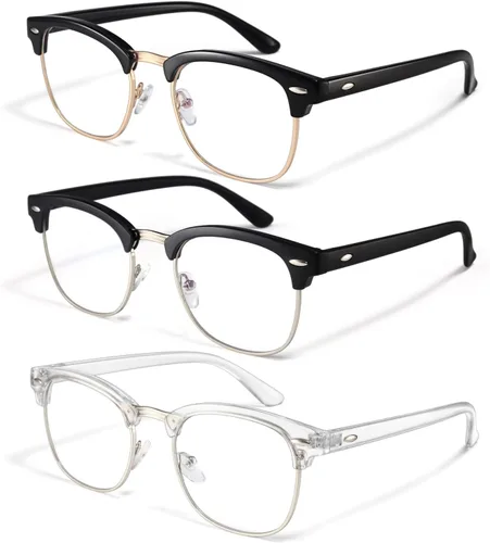 Vista 14 de racico Blue Light Glasses for Men Computer - Gaming Blocking Anti Eyestrain UV Clear Lens Vintage Half Frame Fake Eyeglasses