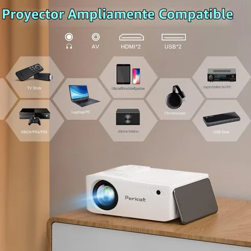 Vista 6 de Pericat Proyector con WiFi 5G y Bluetooth, proyector de video para exteriores Native 1080P 18000L compatible con pantalla de 4K y 350", Keystone