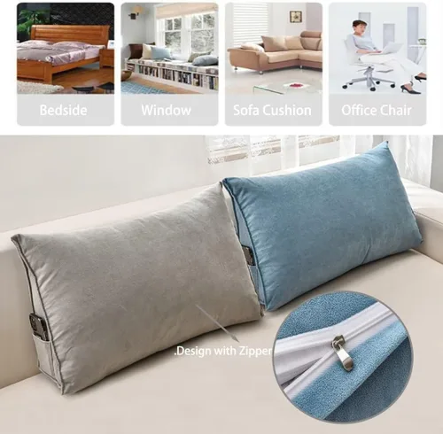 Vista 3 de Almohadas de cuña para cabecero, almohada de lectura triangular, almohadas de respaldo para reposo en cama, cojín de felpilla suave de color sólido