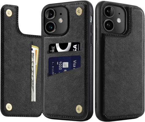 Vista 7 de Funda tipo cartera de diseño para iPhone 11 con tarjetero de cuero de lujo con ranuras para tarjetas doble cierre magnético a prueba de golpes 2019
