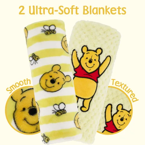 Vista 8 de Disney Paquete de 2 mantas de bebé para bebés y recién nacidos, manta de forro polar texturizado de felpa Winnie The Pooh, regalo unisex perfecto
