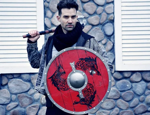 Vista 5 de LOOYAR Escudo de tótem de lobo de la era vikinga de los vikingos y decoraciones de hacha para disfraz de Halloween de caballero berserker vikingo