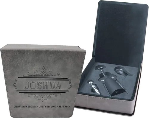 Vista 11 de Juego de herramientas de vino personalizado de cuero sintético de 3 piezas (negro con oro)