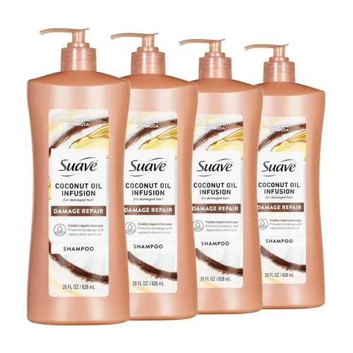 Vista 20 de Suave Champú reparador de daños con aceite de coco, para cabello normal, seco y dañado, con infusión de aceite de coco puro, 28 onzas, paquete de 4