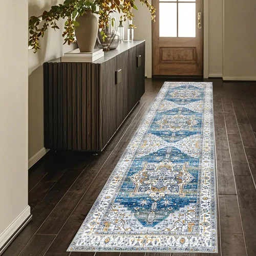 Vista 27 de Alfombra de pasillo de 2 x 3 pulgadas, lavable, estilo vintage, suave, antideslizante, para entrada, baño, resistente a las manchas