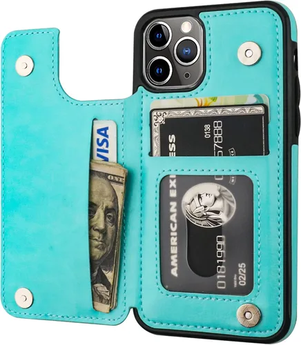 Vista 17 de OT ONETOP - Funda tipo cartera para iPhone 11 Pro con tarjetero y ranuras para tarjetas, doble cierre magnético y funda duradera a prueba de golpes