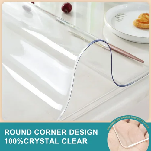 Vista 5 de Protección de mesa de PVC transparente de varios tamaños para mesa de comedor pequeña, resistente al calor, impermeable, tapete de computadora