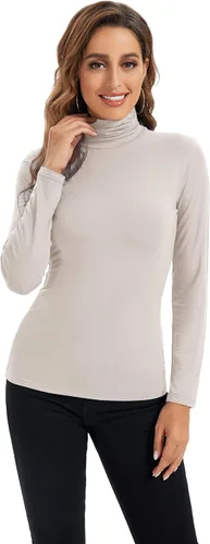 Vista 3 de Camiseta de manga larga con cuello alto para mujer, suave, elástica, capa base ajustada.