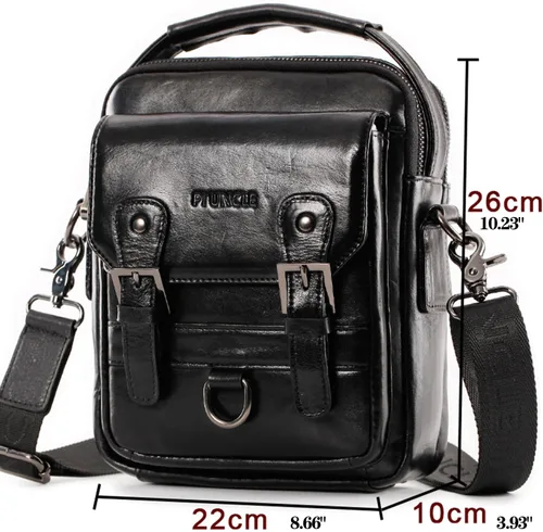 Vista 3 de Hebetag Bolso bandolera de cuero pequeño para hombre, para viajes al aire libre, negocios