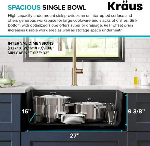 Vista 9 de KRAUS Bellucci Fregadero de cocina de granito con estación de trabajo empotrado de 30 pulgadas en negro metálico con accesorios, KGUW2-30MBL