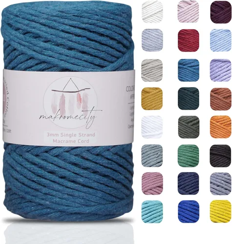 Vista 24 de Makromecity, Cordón de macramé de un solo hilo de 3 mm x 100 yardas (300 pies) de 3 mm de cordón de algodón azul bebé para arte y manualidades