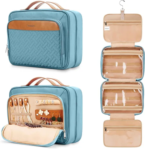 Vista 18 de Bolsa de aseo colgante de viaje para mujeres y hombres, con 6 cubiertas de botellas de silicona a prueba de fugas, accesorios impermeables