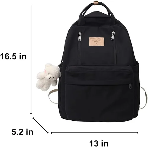 Vista 7 de AONUOWE Mochila preppy con peluches linda mochila para adolescentes y niñas, bolsas escolares ligeras de academia, bolsa escolar de estética sólida