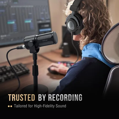 Vista 9 de FIFINE Micrófono dinámico XLR, micrófono vocal de estudio para grabación, micrófono de podcast XLR de metal con impulso medio, filtro de corte bajo
