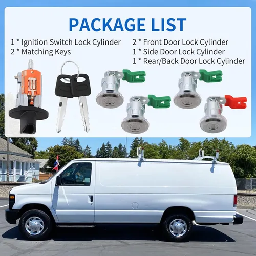 Vista 2 de Cilindro de bloqueo de puerta con llave para Ford Econoline E150, Van E250, Van E350, Van E350, Van 1997-2018, reemplazo LC6177 + 703369 X4 + 597638