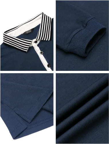 Vista 5 de Playera manga corta de cuello redondo a rayas Classic Fit Polo para hombre de Coofandy