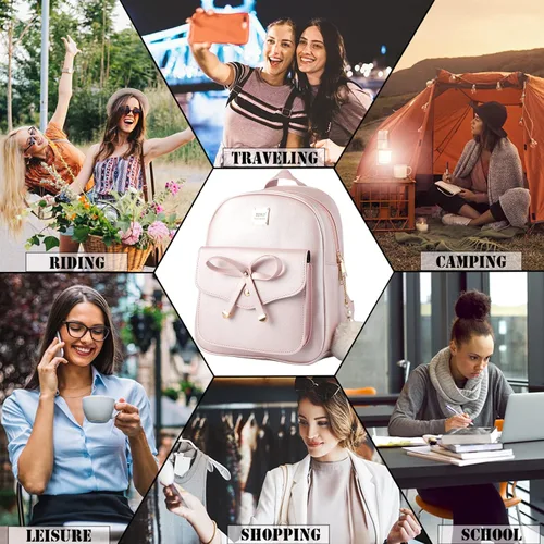 Vista 4 de ZGWJ Mini mochila de cuero con moño, mochila pequeña, linda mochila casual de viaje para niñas y mujeres, M, Mochilas tipo mochila