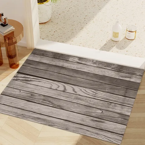 Vista 32 de GUBIYU Juego de 2 alfombras y tapetes de cocina de madera campestre, lavables, rústicas, tablones de madera marrón, alfombras de baño