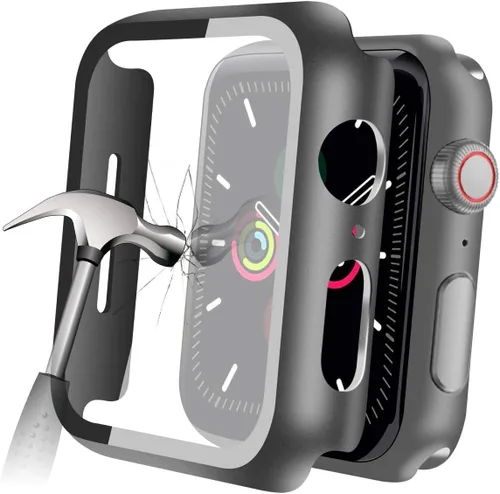 Vista 6 de YMHML Funda compatible con Apple Watch de 1.496 pulgadas Series 3/2/1 con protector de pantalla de vidrio templado integrado, protector delgado