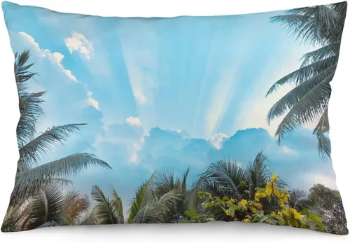 Vista 30 de Protector de almohada de playa con palmeras tropicales de 16 x 14 pulgadas, palmeras de playa, paisaje marino costero, decorativo, rectangular