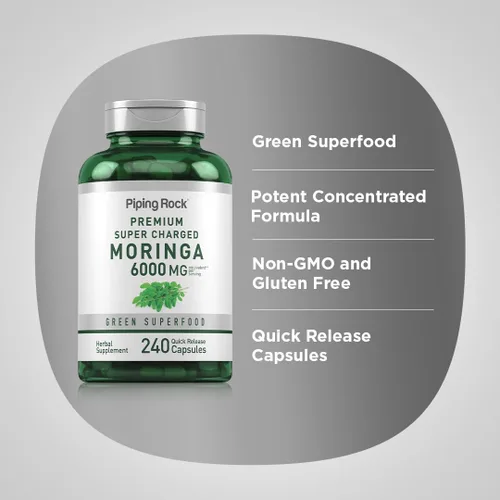 Vista 4 de Piping Rock Moringa Oleifera Suplemento 240 Cápsulas Extracto de hoja de alta potencia Fórmula sin OMG y sin gluten