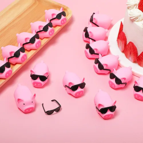 Vista 6 de Liliful 200 juegos de mini juguete de baño de cerdo de goma con gafas de sol flotador rosa y cerdo chillón juguetes para la bañera para baby shower