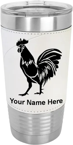 Vista 8 de LaserGram Vaso aislado al vacío de 20 onzas, gallo, grabado personalizado incluido (piel sintética, estilo béisbol)