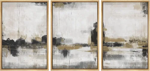 Vista 315 de SIGNFORD - Set de obras de arte en lienzo enmarcado para pared, ilustraciones abstractas de neblina del desierto en tonos neutros beige y marrón