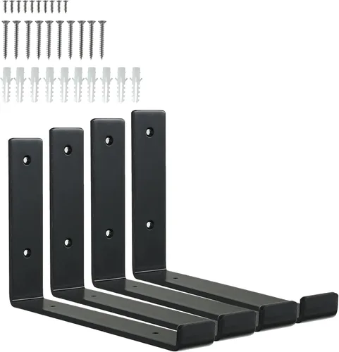 Vista 8 de HEART ART Soporte de estante negro de 6 pulgadas, paquete de 4 soportes de estante de metal J resistentes, 6.3" L×4.8" H×1.2" W