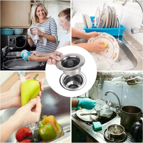 Vista 7 de Ayuda para fregadero de acero inoxidable 3 en 1, tapón de fregadero de cocina de acero inoxidable, filtro de drenaje para fregadero, filtro