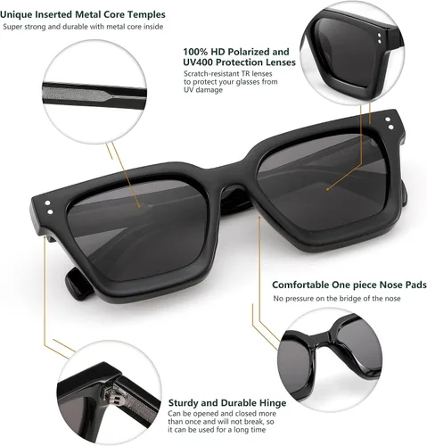 Vista 4 de FEISEDY Gafas de sol polarizadas para hombre y mujer, marco grueso cuadrado, rectangular, UV400, gafas de sol B2396