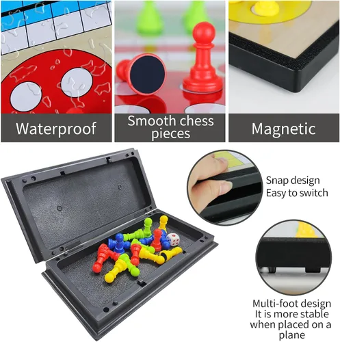 Vista 2 de KIDAMI Juego de mesa mini Ludo magnético de viaje, diseño plegable y ligero, regalo para niños y bebés (19.4 × 19.4 cm)