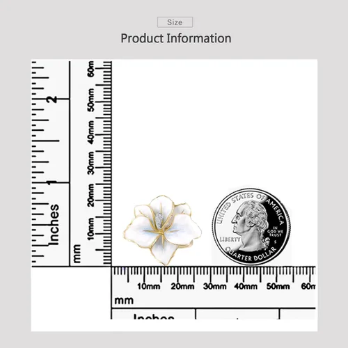 Vista 18 de Santuzza Anillo de diamante genuino de flor esmaltada de oro sólido amarillo de 10 quilates para mujer