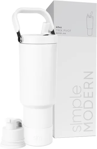 Vista 50 de Simple Modern Trek Pivot Vaso con pajita abatible de 30 oz con asa Botella de agua y protector Tapas intercambiables de pajita y para beber