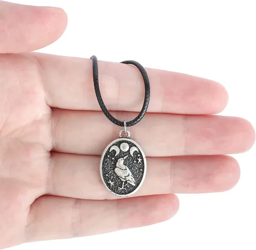 Vista 2 de HAQUIL Raven Necklace, Wiccan Raven Triple Moon Goddess Charm Pendant, Raven Jewelry Gift for Men and Women