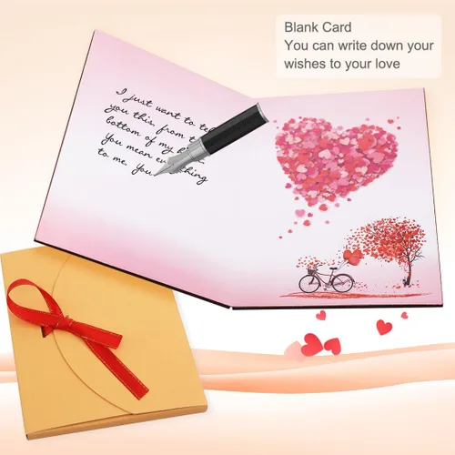 Vista 4 de Creawoo Tarjeta de felicitación de amor hecha a mano de madera de nogal con caja de regalo única, el mejor día de San Valentín, aniversario