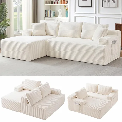 Vista 8 de Sofá modular Cloud de 97 pulgadas, moderno sofá deshuesado con diván, asiento profundo, sofá modular en forma de L, sofás de espuma de pana