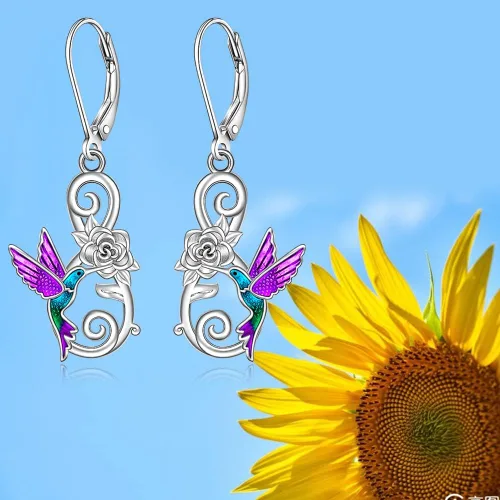Vista 9 de Cat Sea Turtle Hummingbird Earrings Shamrock Snowflake Lotus Chakra Earrings for Women Blue Opal Turtle Sterling Silver