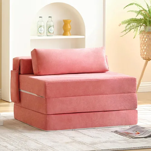 Vista 14 de Sofá cama plegable tamaño individual, colchón convertible con almohada, colchón de pana gruesa para el suelo, sofá cama con bolsillo lateral