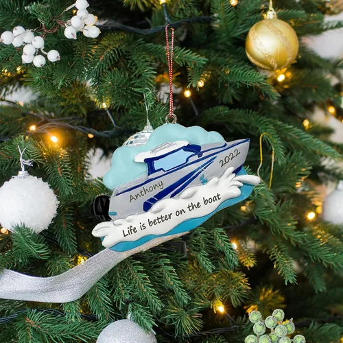 Vista 5 de Adorno de Navidad de barco, adorno personalizado para barco nuevo