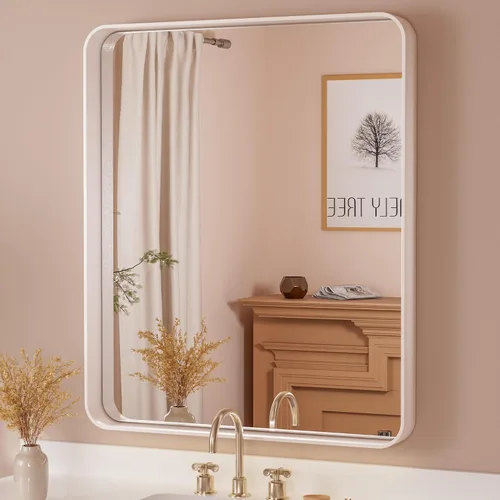Vista 35 de Espejo de marco dorado cepillado de 16 x 24 pulgadas, espejo de tocador de baño de latón dorado para pared, espejo enmarcado rectangular de esquina