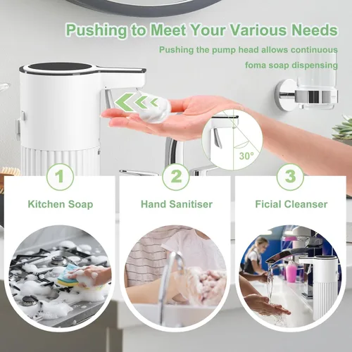 Vista 3 de Dispensador automático de jabón espumoso activado por empuje, dispensador de jabón para cocina, control de flujo continuo de 13.5 fl oz