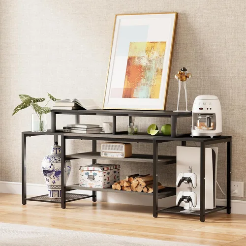 Vista 7 de aboxoo Elevador de TV de 45 pulgadas para TV de 32 a 60 pulgadas, estante elevador de TV, elevador de soporte de TV de mesa, mesa de monitor de Negro