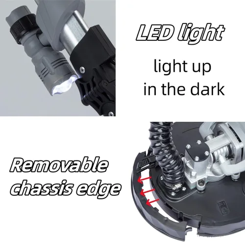 Vista 4 de Lijadora eléctrica de pared seca de velocidad variable de 800-1800 RPM con colección de polvo al vacío, lijadora eléctrica de 800 W con luz LED