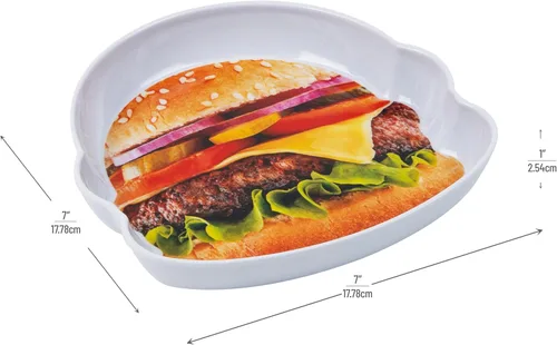 Vista 3 de Mind Reader Juego de platos para servir hamburguesas, Hosting Essentials, accesorio de cocina al aire libre, melamina, 7 pulgadas de largo x 7
